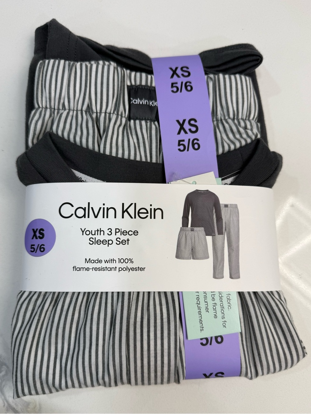 Calvin Klein Gray Striped girls 3-Piece Sleep Set size 5/6 NWT